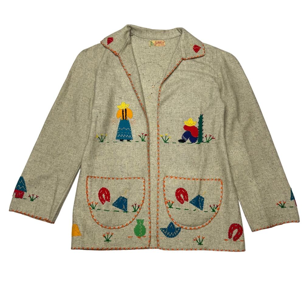 Vintage 50s Mexican Tourist Wool Embroidered Jacket Souvenir Felt Rockabilly